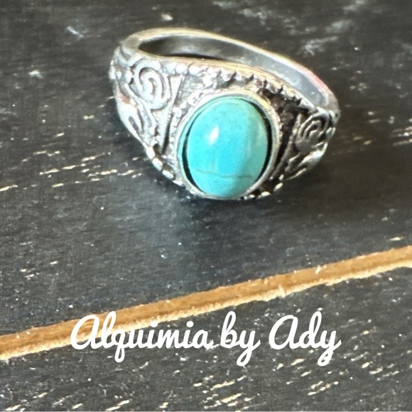 Blue turquoise western silver gem ring - Picture 1 of 3